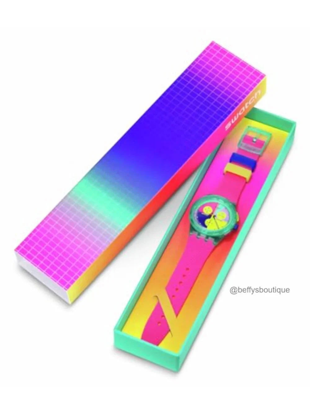 Swatch Chrono 42mm Unisex Watch Silicone Strap Quartz Glow in Dark